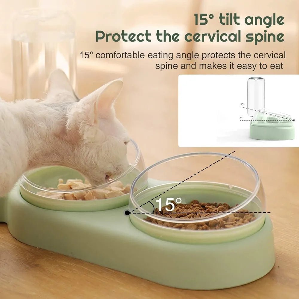 🐾 3 - in - 1 Automatic Cat & Dog Feeder with Water Dispenser | Tilted & Rotatable Double Bowls - Kind Nest India
