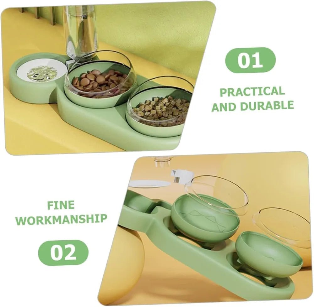 🐾 3 - in - 1 Automatic Cat & Dog Feeder with Water Dispenser | Tilted & Rotatable Double Bowls - Kind Nest India